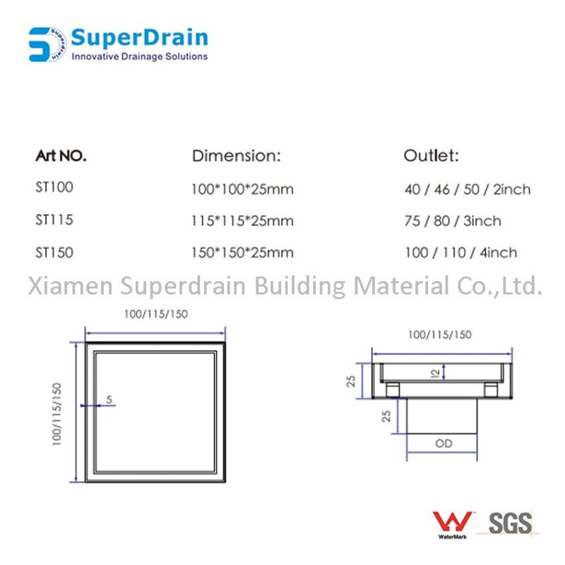 Square Polished Stainless Steel Balcony Bathroom Sanitary Floor Drain