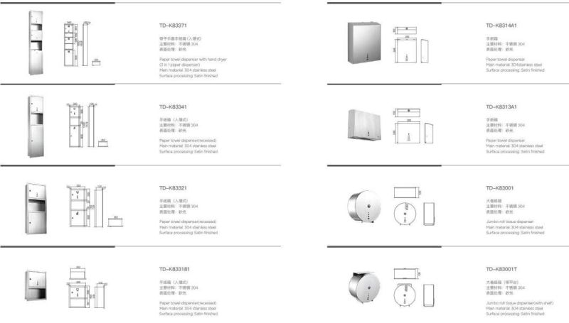 304 Stainless Steel Paper Towel Dispenser and Waste Bin Combination for Public Washroom