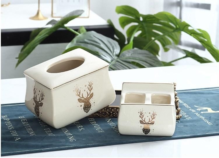 Ceramic Tissue Box Ceramic Toothbrush Cartridge Bathroom Set Home Decoration Ceramics
