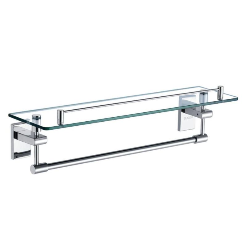 Stainless Steel 304 Tempered Glass Bathroom Shelf with Towel Bar