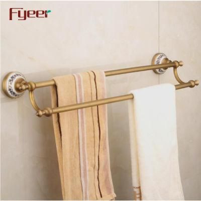 Fyeer Antique Brass Double Towel Bar with Ceramic Base