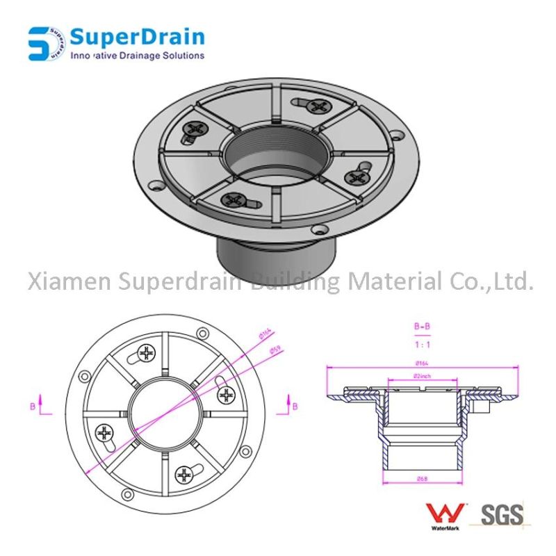 China Supplier ABS Black Shower Drain Vertical Flange Base