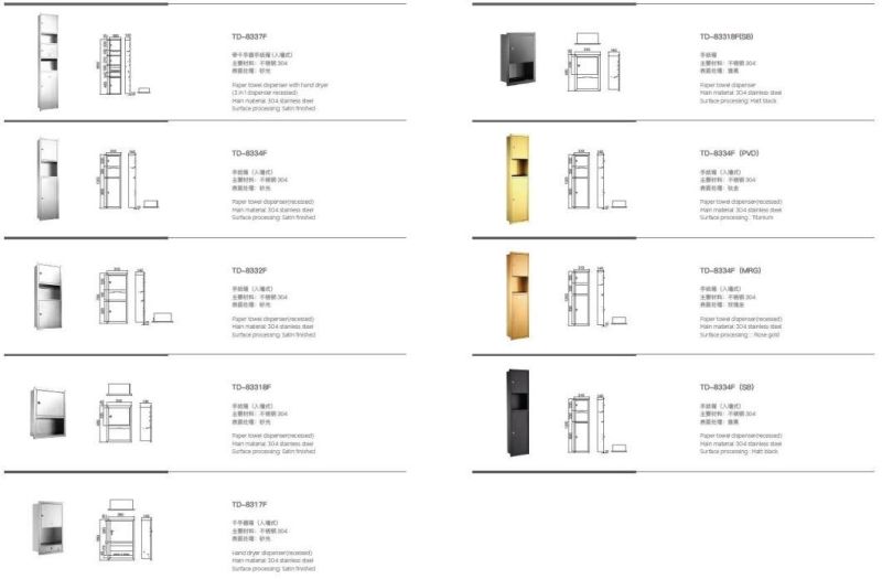 304 Stainless Steel Recessed Anti Fingerprint Coating Paper Towel Dispenser and Waste Bin Combination for Washroom