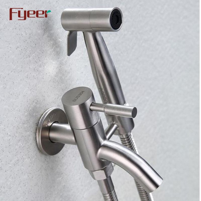 Fyeer 304 Stainless Steel Wall Bib Tap with Shattaf Spray