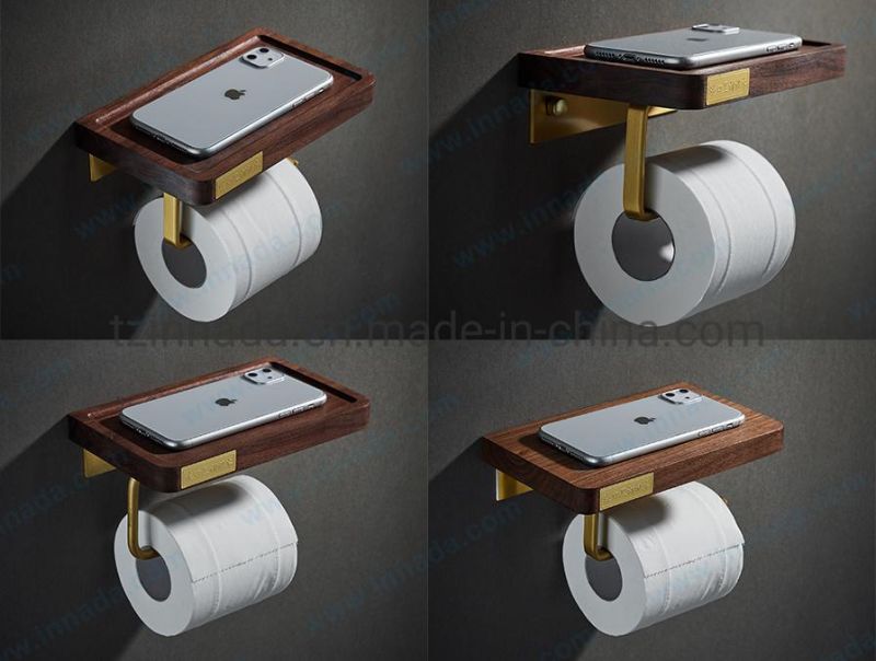 Bathroom Gold Single Paper Holder Wooden Paper Shelf Tissue Paper Holder (MCF005-B1)