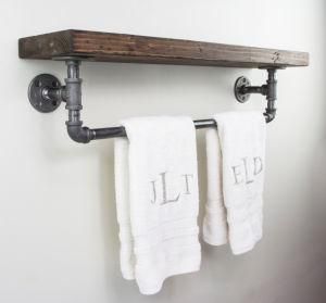 Bathroom Classical Towel Holder Rack with Wooden Storage Plane