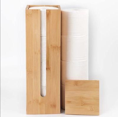 Bamboo Bathroom Free-Standing Toilet Tissue Box Holder and Toilet Paper Holder Stand with Cover