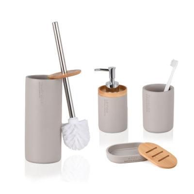 Newly Design a-Grade Resin with Bamboo Bathroom Accessories Set 4 Pieces