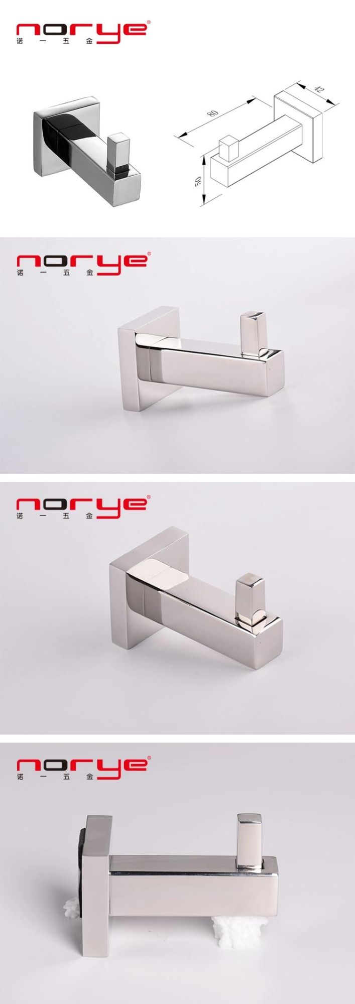 Bathroom Accessories Fittings and Robe Hook Stainless Steel Square Double Hook