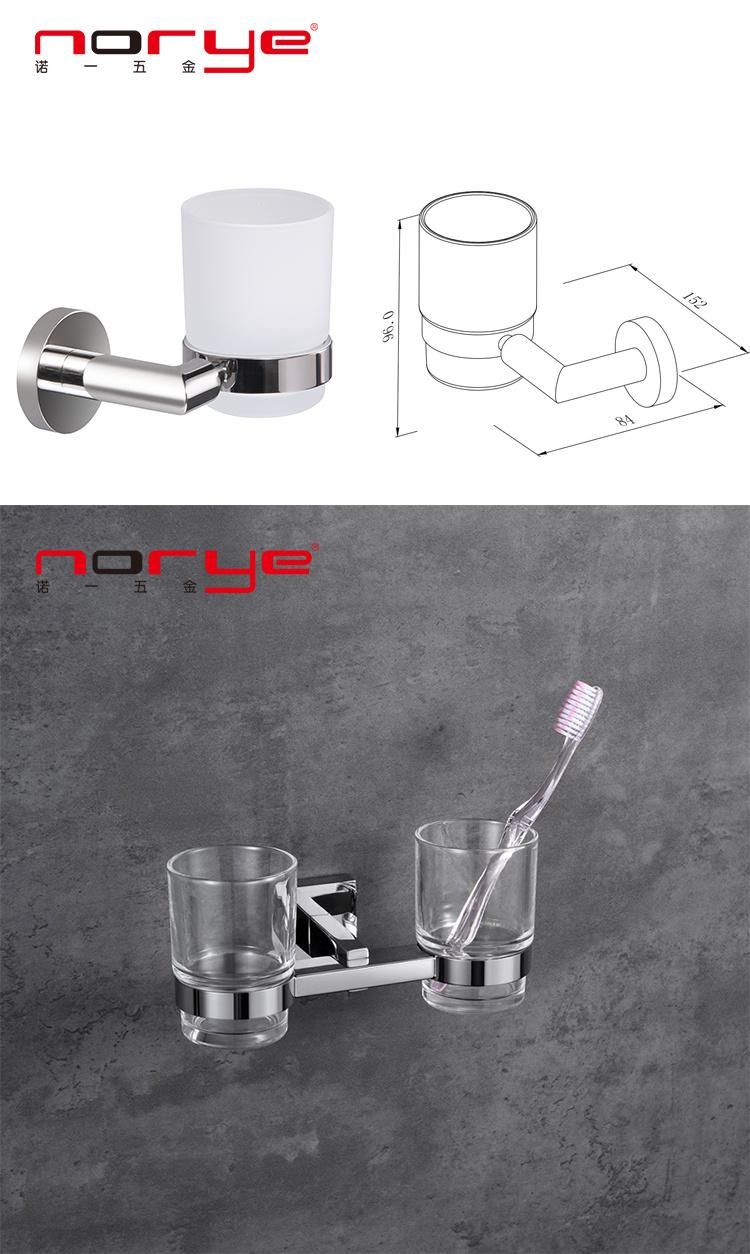 Stainless Steel Bathroom Accessories Single Tumbler Toothbrush Brass Holder Set with Glass Cup