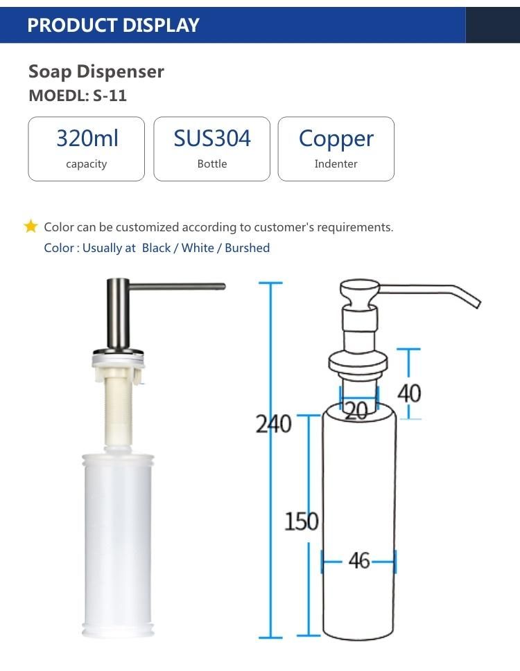 350ml Bottle Hand Sanitizer Manual Kitchen Soap Dispenser with Brass Pump