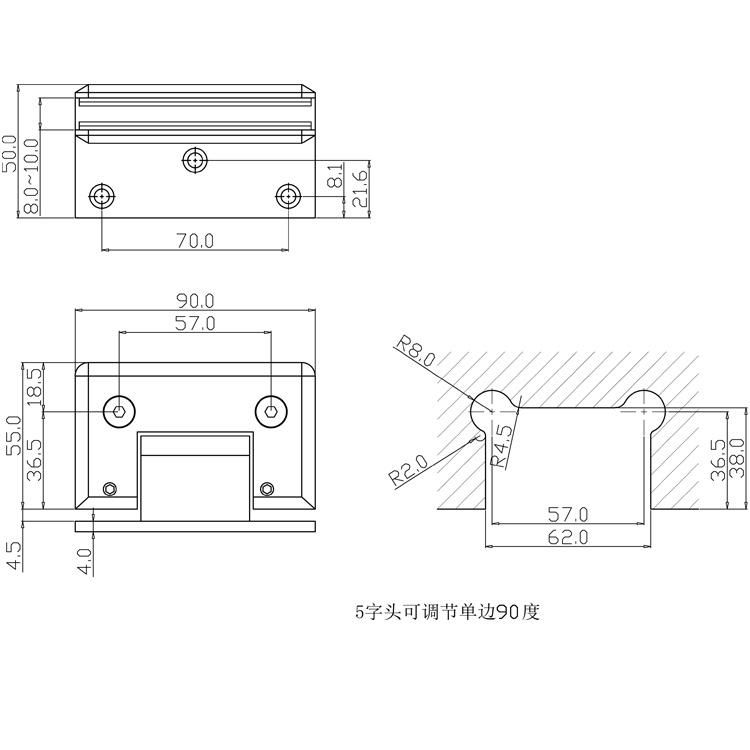 Bathroom Fittings Adjustable Wall to Glass 90 Degree Solid Brass Polish Chrome Phlishing Glass Shower Hinges Connector Joboo Zb521