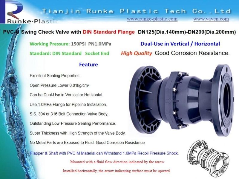 High Quality Plastic Non Return Check Valve (NRV) UPVC Wafer Check Valve PVC Swing Check Valve DIN ASTM JIS Standard DN20mm to DN400mm
