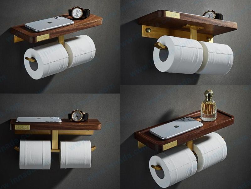 Bathroom Gold Single Paper Holder Wooden Paper Shelf Tissue Paper Holder (MCF005-B1)