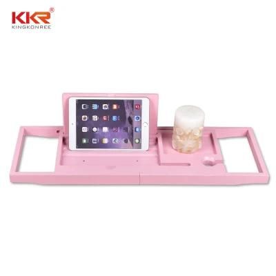 Pink Color Adjustable Bamboo Bathtub Caddy Bath Tray with Reading Rack
