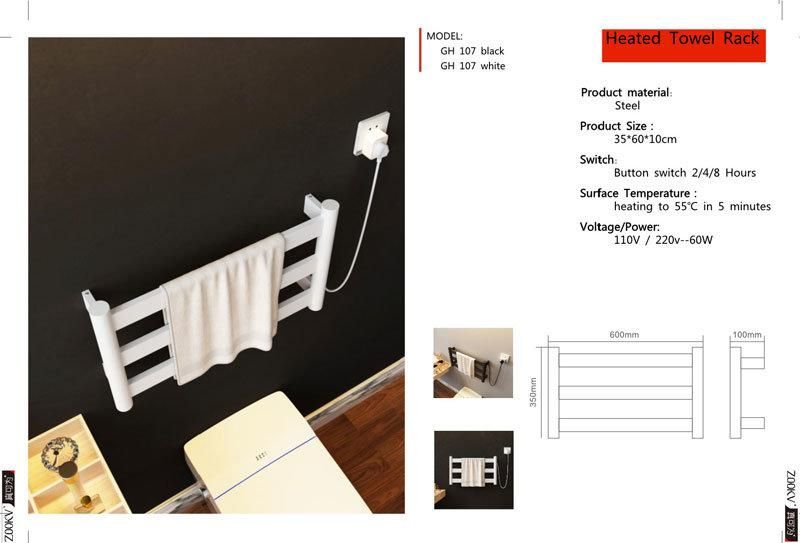 Wall Mounted Towel Warmer Dryer Rack for Bathroom Black Stainless Steel Towel Radiator Electric Heated Towel Rail Shower Caddy