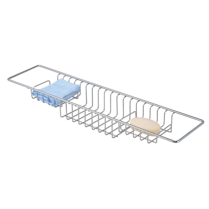 Stainless Steel Bathoom Accessories Expandable Bath Caddy Shelf Bathtub Tray Rack