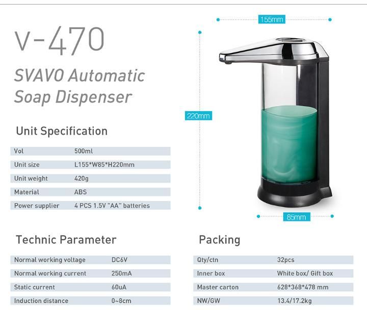 Large Capacity Desktop Hands Free Automatic Soap Dispenser for Kitchen