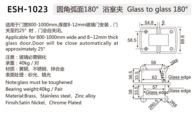 Glass Hardware 180 Degree Stainless Steel Shower Glass Door Hinge