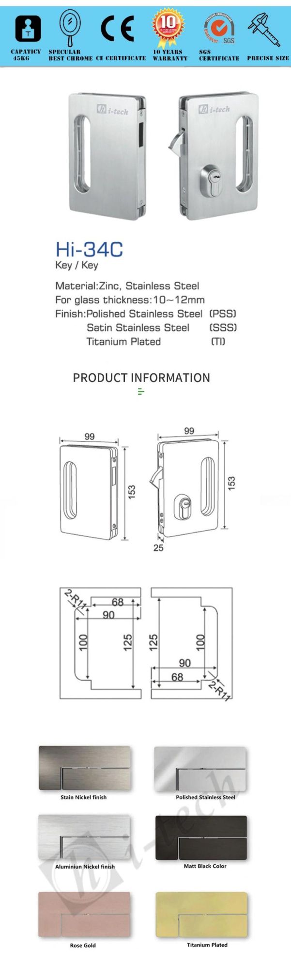 Hi-34c High Quality Glass Hardware Door Lock