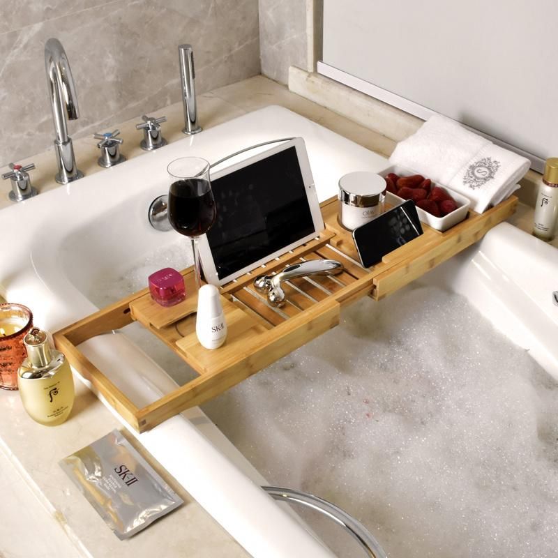 Online Popular Bathtub Caddy Stainless Steel Bathtub Tray with Extending Sides and Book Holder