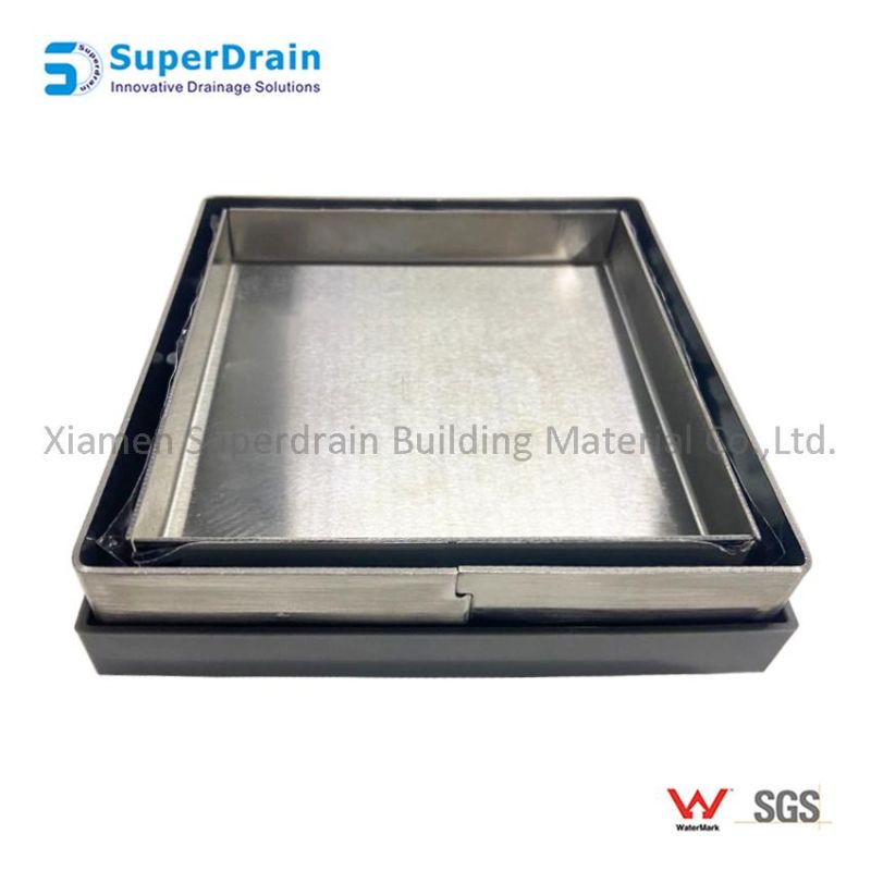 Dual-Use Square Inserted Tile or Metal Look Bathroom Floor Waste