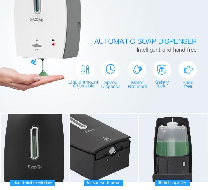 Svavo 600ml Wall Mounted Plastic Automatic Alcohol Hand Sanitizer Gel Dispenser