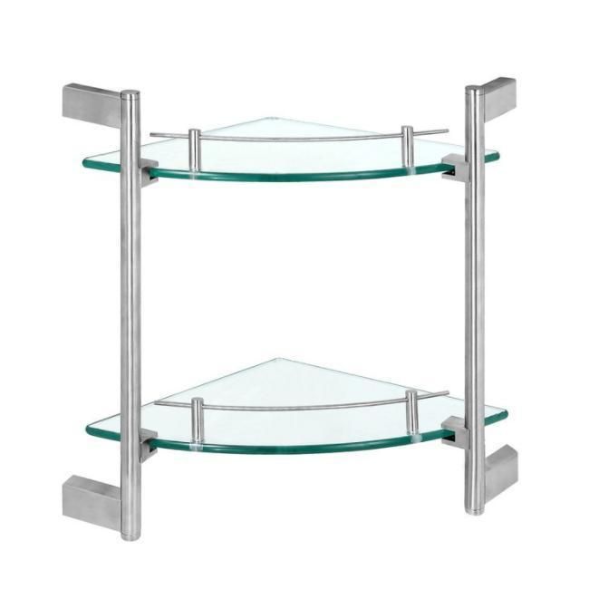 Wall Mounted Glass Shelf with Stainless Steel Brackets Corner Shower Shelf