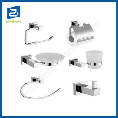 Square Design Modern Zinc Alloy Chrome Bathroom Accessory 6PCS Set