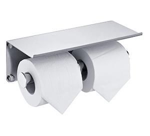 Inox Toilet Double Paper Roll Holder with Shelf