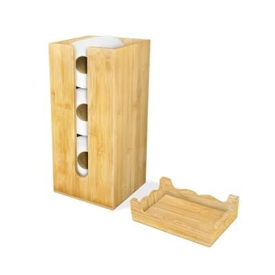 Natural Bamboo Toilet Paper Holder with Shelf Tray