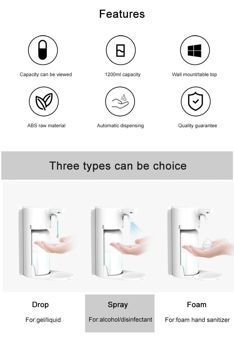 Saige High Quality 1200ml Automatic Hand Sanitizer Dispenser for Hospital