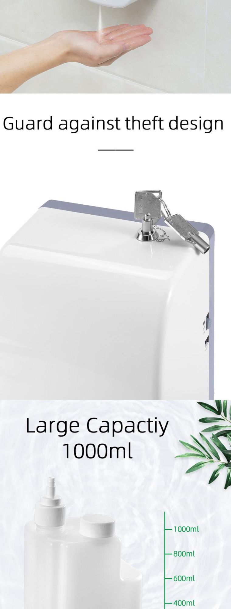 1000ml Large Capacity Automatic Toilet Soap Dispenser Hospital Hand Sanitizer Dispenser