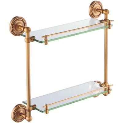 Wall Mounted Corner Glass Shelf Gold Stainless Steel Bathroom Double Glass Shelf glass bathroom shelves