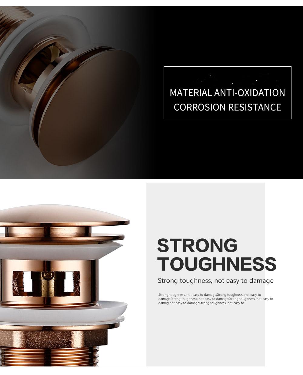 Brushed Rose Golden Basin Pop up Drainer Bathroom Ceramic Drain Without Overflow