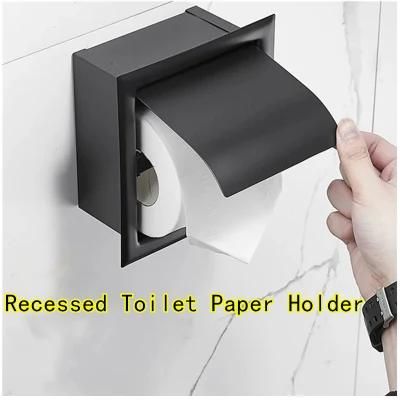 Matte Black Recessed Toilet Paper Holder with Cover 304 Stainless Steel Material for