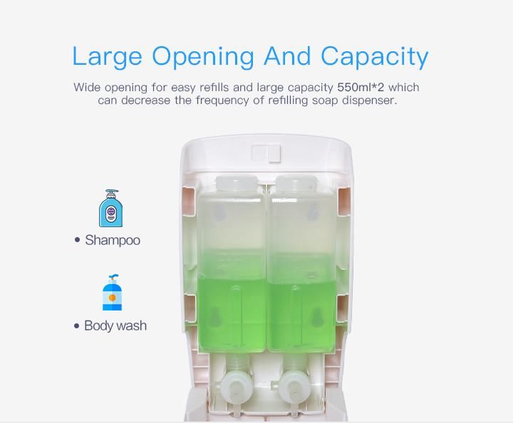 Dual Bottle Bulk Plastic Manual Liquid Soap Dispenser for Shower