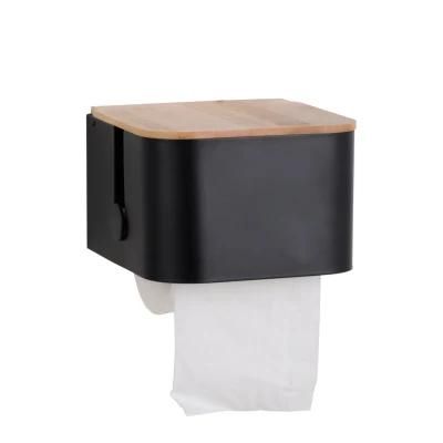 New Style Polished Wall Mount Metal Stainless Steel Toilet Paper Holder with Bamboo Lid