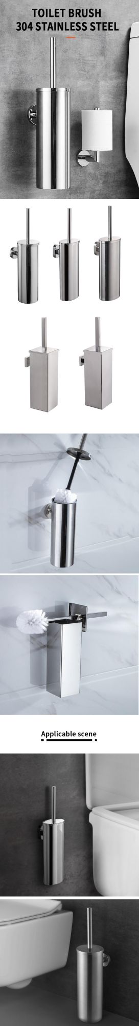 304 Stainless Steel Wall Mounted Long Handle Toilet Brush Holder for Bathroom