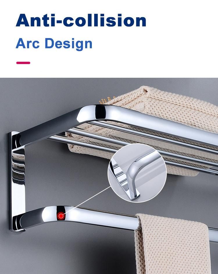 PVD Chrome Polishing Plated Hotel Bath Wall Mounted Elegant Brass Towel Rack