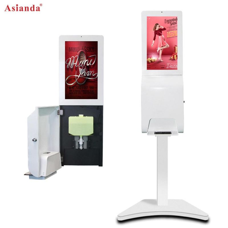 Auto Dispenser Mental Cover Hand Sanitizer Kiosk with 21.5inch Ad Player in Stock