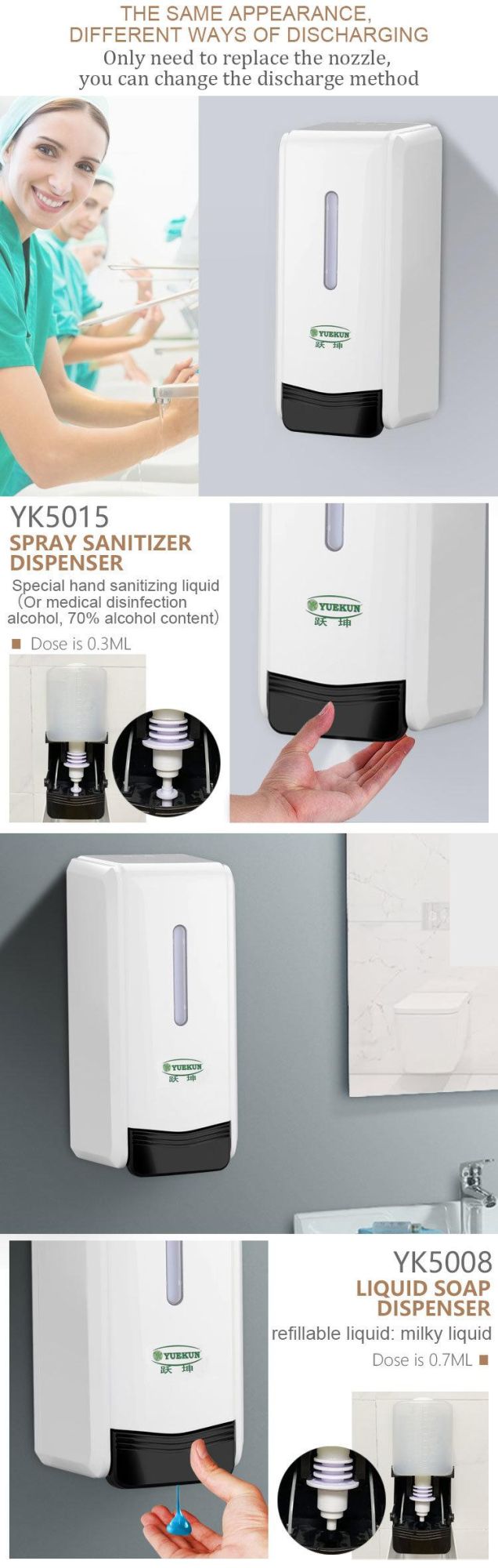 Plastic Bottle Mounted Healthy Hand Soap Dispenser Liquid Refillable Pump