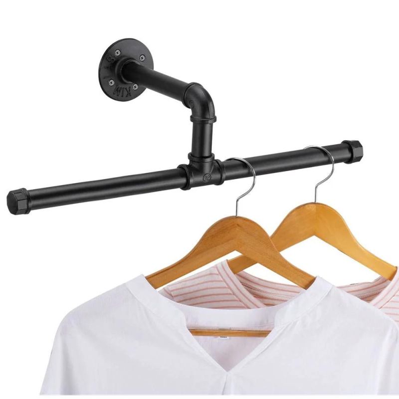 3/4 Inch Black Cast Iron Wall Mounted Clothes Rail Vintage Style Towel Rack Made From Industrial Pipe Fittings