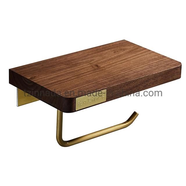 Wall Mount Walnut Wooden Aluminum Toilet Tissue Paper Roll Holder (MC003-C1)