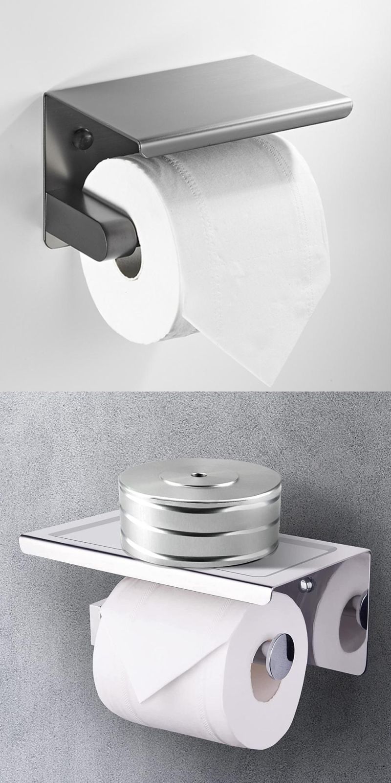 Toilet Paper Holder with Phone Shelf SUS 304 Stainless Steel Wall Mounted Toilet Paper Roll Holder Black