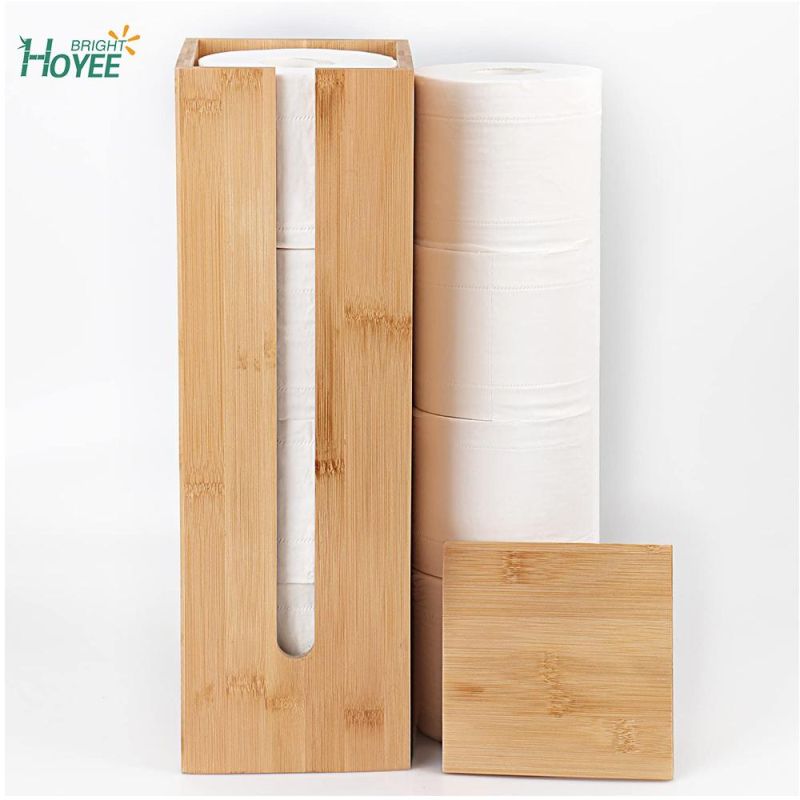 Bathroom Bamboo Toilet Paper Holder Spare Organizer