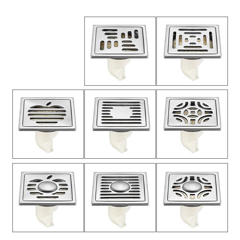 10*10cm Balcony Thickened Stainless Steel Floor Drain 6 mm Large Side Row Deodorant Core Bathroom Bright Floor Drain
