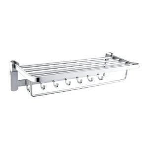Luolin Aluminum Hotel Towel Rack Bathroom Folding Shelf Shower Towel Bar Organizer Cabinet with Extra Hooks, Anodized 91708-10