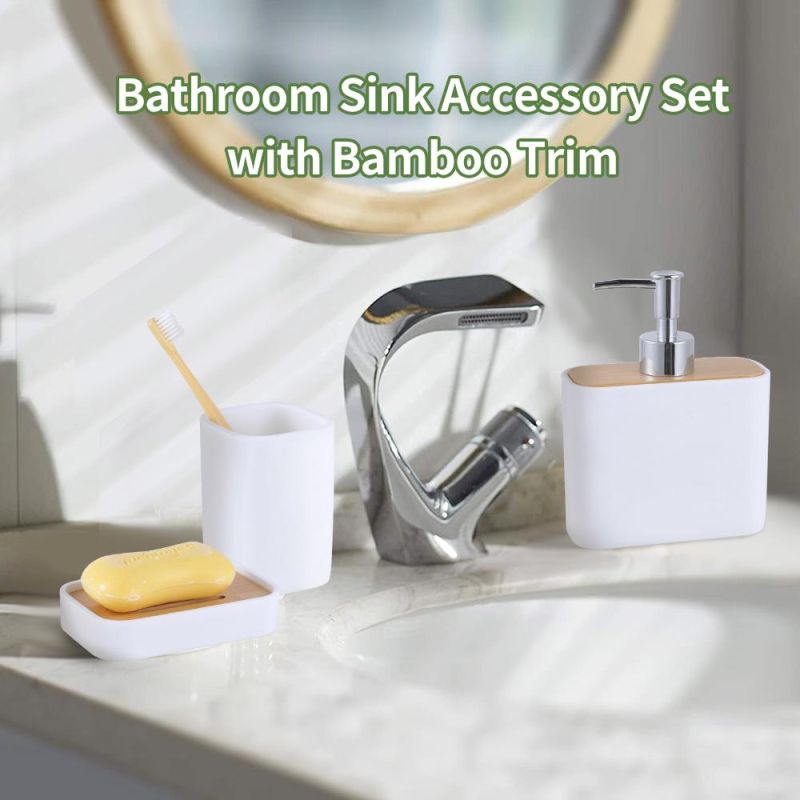 2020 New Design Bamboo Decal Hotel Ceramic 4 PCS Europe Simple Bathroom Accessories Set