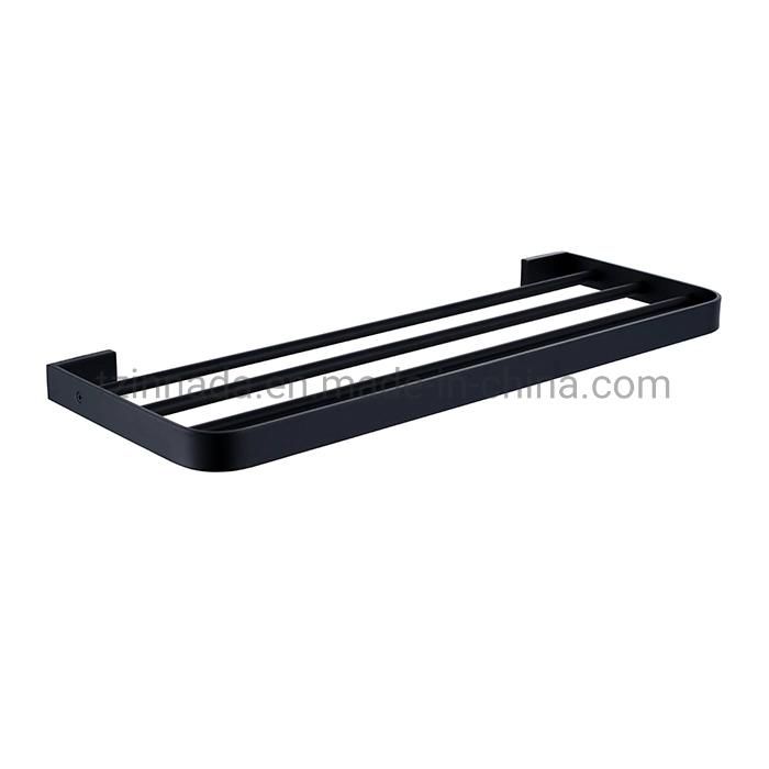 Matt Black SUS304 Stainless Steel Bathroom Rack with Glass Shelf